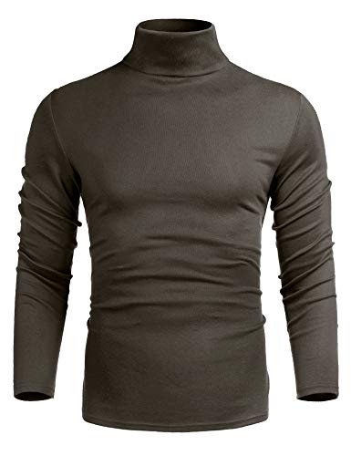 Poriff Men's Slim Fit Long Sleeve Tops T-Shirt Knitted Pullover Turtleneck Sweater Brown L - Image 2
