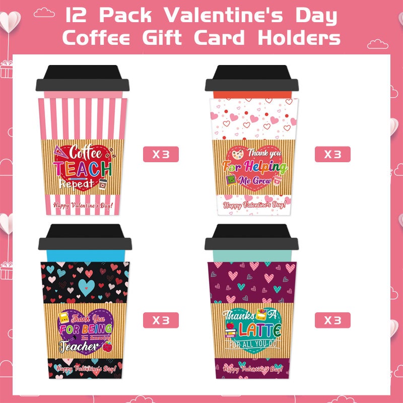 JUESMOS Teacher Valentines Gift Card Holders Valentineâ€™s Day Coffee Gift Card Holder for Teacher Appreciation Gift Card Holders Bulk Cute Gifts Card Holder Valentines Day Greeting Cards for Teacher - Image 5