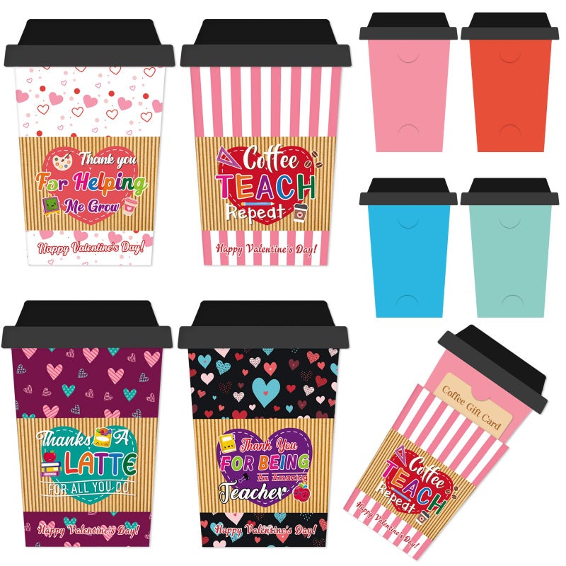 JUESMOS Teacher Valentines Gift Card Holders Valentineâ€™s Day Coffee Gift Card Holder for Teacher Appreciation Gift Card Holders Bulk Cute Gifts Card Holder Valentines Day Greeting Cards for Teacher - Image 1