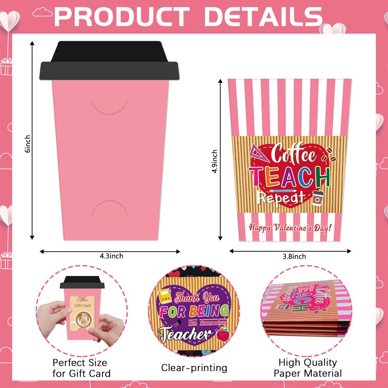 JUESMOS Teacher Valentines Gift Card Holders Valentineâ€™s Day Coffee Gift Card Holder for Teacher Appreciation Gift Card Holders Bulk Cute Gifts Card Holder Valentines Day Greeting Cards for Teacher - Image 2