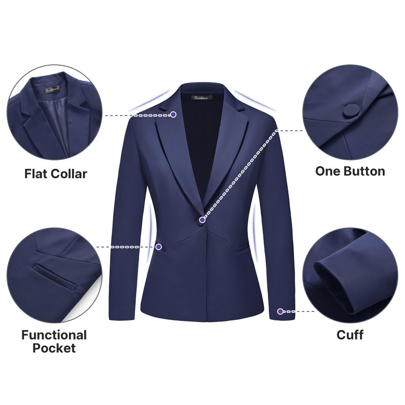 TRONSTORE Women's Business Suits for Work Professional 2 Piece Slim Fit Outfits Pants Suit for Women-Navy-M - Image 2
