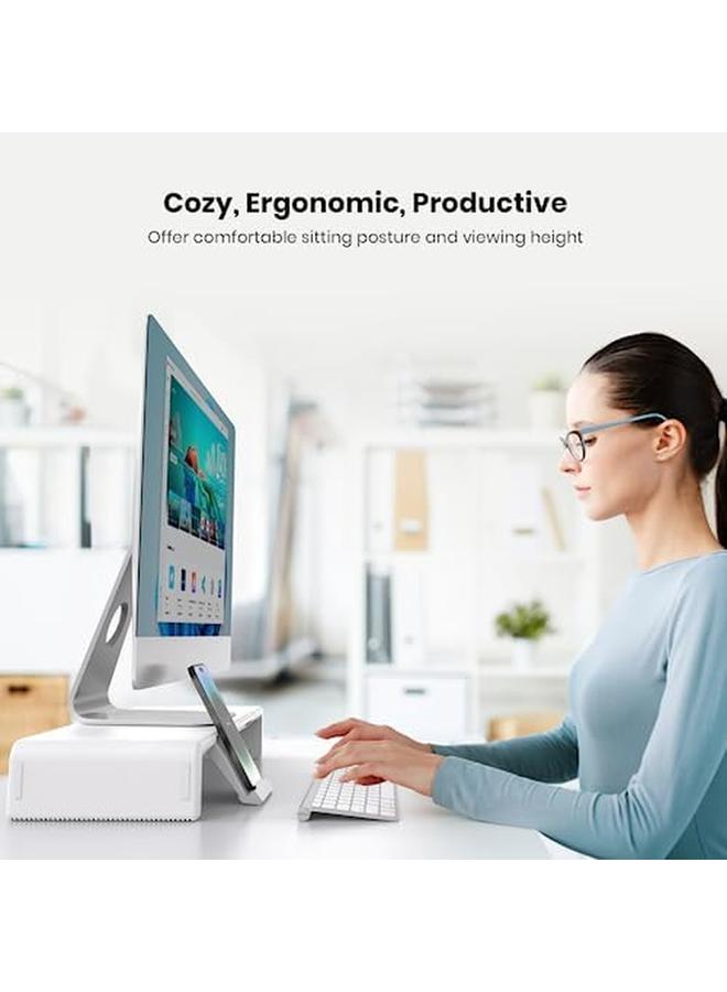 erorex Monitor Stand Riser Foldable Height Adjustable Computer Stand Desk Shelf Riser With Storage Drawer And Tablet Phone Stand For Desktop Laptop White  - Image 5