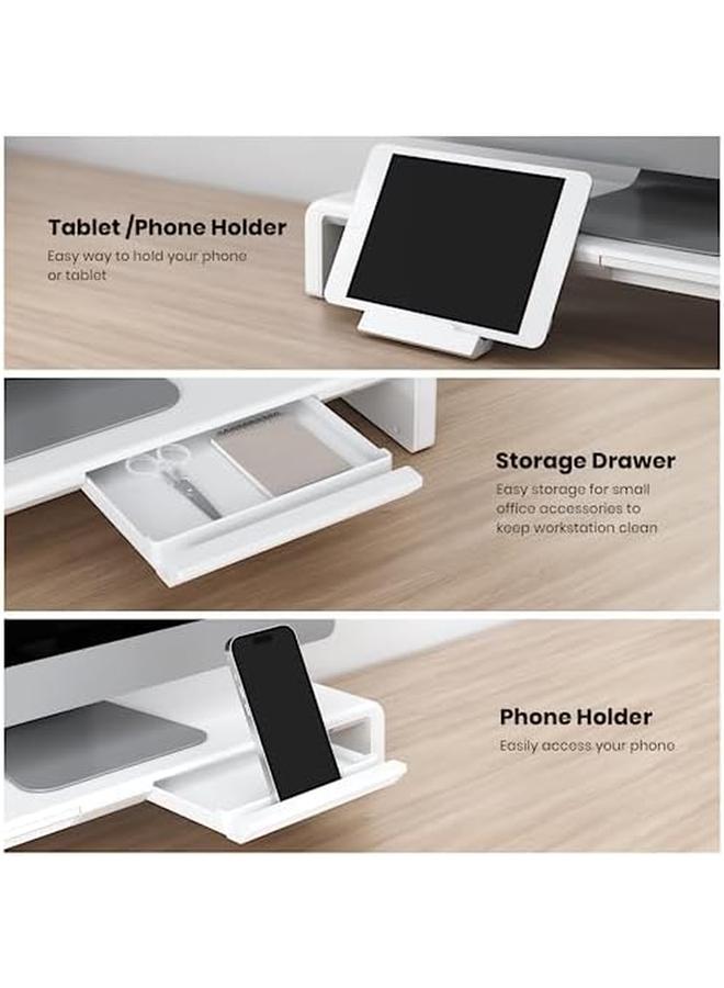 erorex Monitor Stand Riser Foldable Height Adjustable Computer Stand Desk Shelf Riser With Storage Drawer And Tablet Phone Stand For Desktop Laptop White  - Image 4