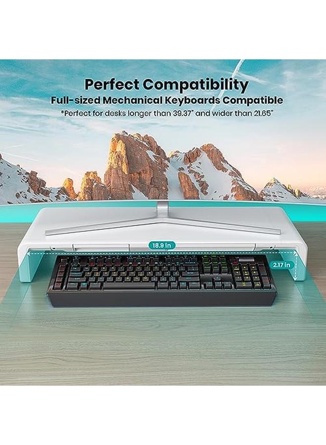 erorex Monitor Stand Riser Foldable Height Adjustable Computer Stand Desk Shelf Riser With Storage Drawer And Tablet Phone Stand For Desktop Laptop White  - Image 3