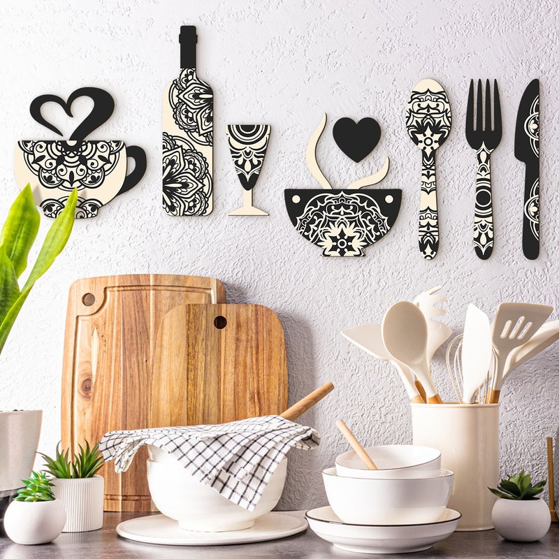 Creative Wooden Wall Decoration Set With Fork Coffee Cup And Wine Glass Shapes For Kitchen Cafe Restaurant Bar Home - Image 2