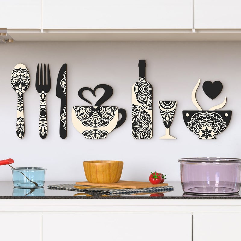 Creative Wooden Wall Decoration Set With Fork Coffee Cup And Wine Glass Shapes For Kitchen Cafe Restaurant Bar Home - Image 4