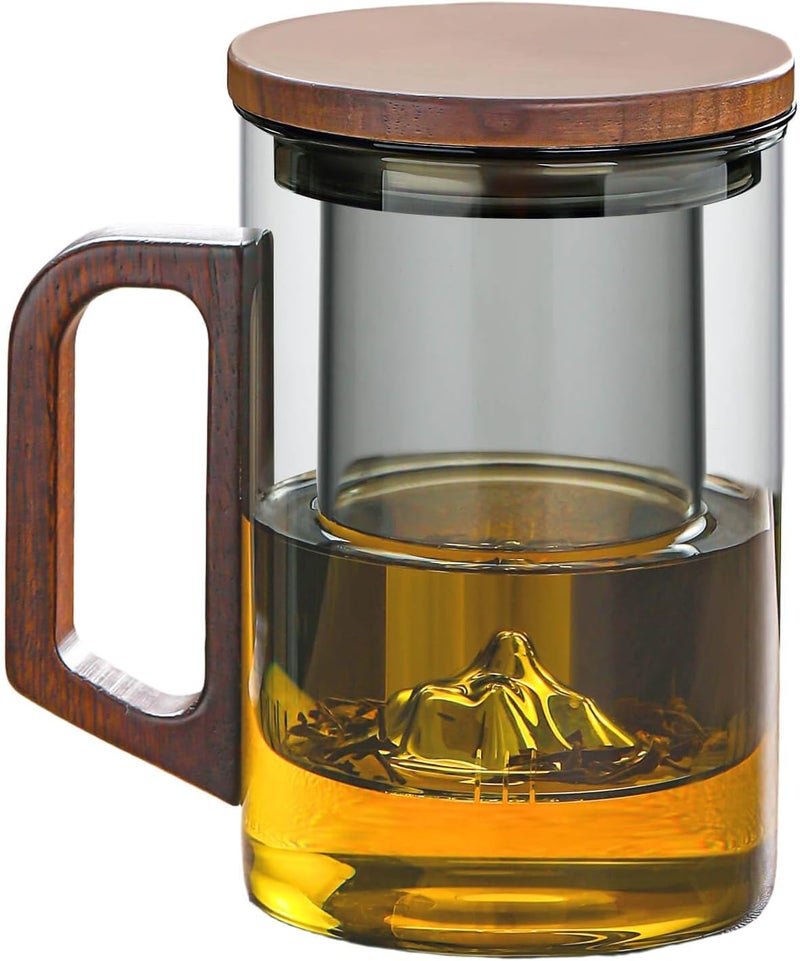 Unbreakable - Glass Tea Cup with Infuser and Lid, 950ML / 32oz Large Borosilicate Tea Mug with Wooden Handle and Lid, Heat Resistant Glass Tea Cup for Loose Leaf Tea, Home Office Use - Image 1