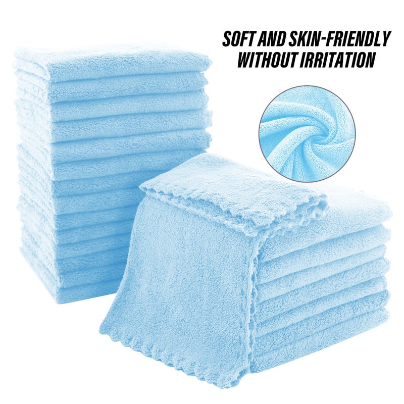 MOONQUEEN Ultra Soft Premium Washcloths Set - 12 x 12 inches - 24 Pack - Quick Drying - Highly Absorbent Coral Velvet Bathroom Wash Clothes - Use as Bath, Spa, Facial, Fingertip Towel (Aquamarine) - Image 4
