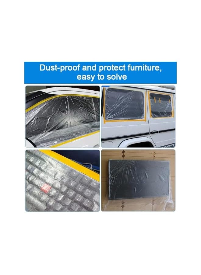PROMASS - promass 5 Rolls Dust Sheets Roll Plastic Masking Film Rolls Pre-Taped Dust Sheets Adhesive Dust Sheet Roll Dust-Proof & Waterproof Shields for Painting, Decorating, Furniture Covering (55cm*20m)100pcs - Image 1