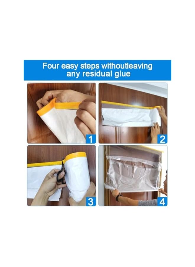 PROMASS - promass 5 Rolls Dust Sheets Roll Plastic Masking Film Rolls Pre-Taped Dust Sheets Adhesive Dust Sheet Roll Dust-Proof & Waterproof Shields for Painting, Decorating, Furniture Covering (55cm*20m)100pcs - Image 1
