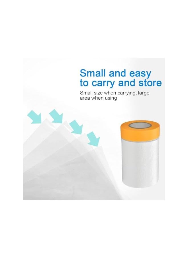 PROMASS - promass 5 Rolls Dust Sheets Roll Plastic Masking Film Rolls Pre-Taped Dust Sheets Adhesive Dust Sheet Roll Dust-Proof & Waterproof Shields for Painting, Decorating, Furniture Covering (55cm*20m)100pcs - Image 1