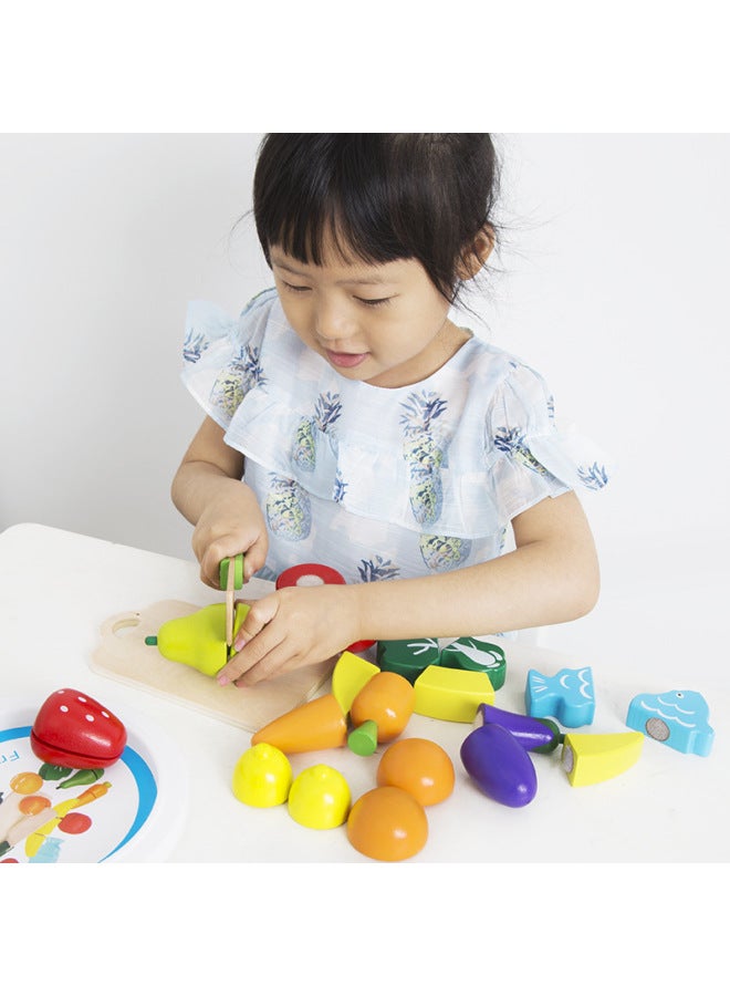 Children's Early Education Play House Velcro Wooden Fruit And Vegetable Cutting And Watching Music Barrel Baby Educational Toys-Color:Happy Fruit Colorful  - Image 3