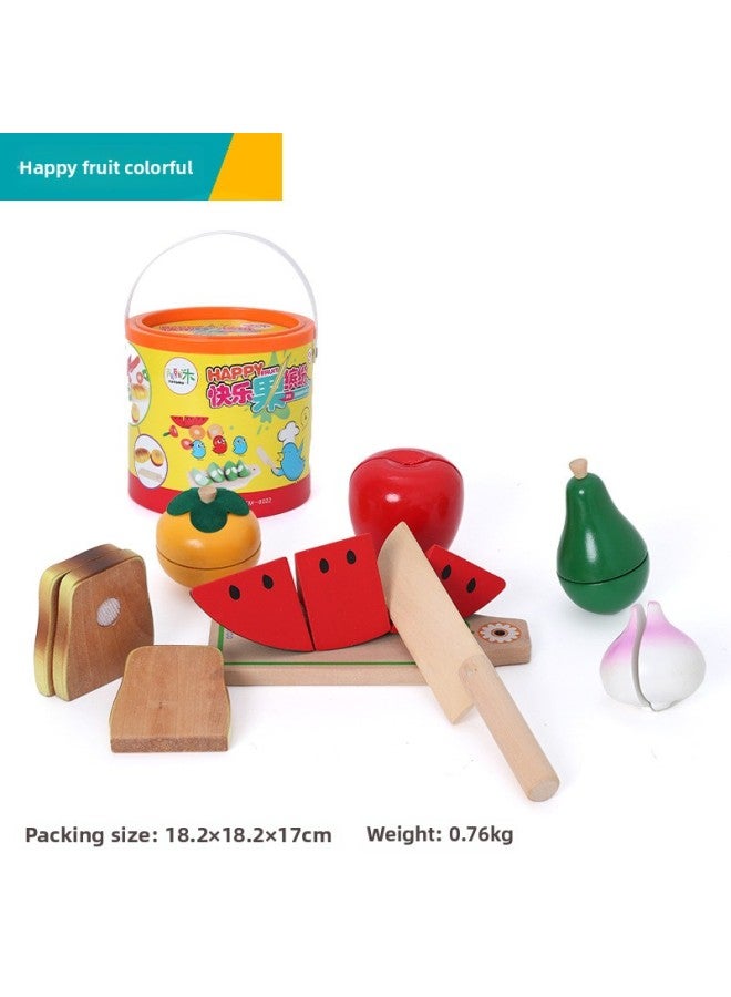 Children's Early Education Play House Velcro Wooden Fruit And Vegetable Cutting And Watching Music Barrel Baby Educational Toys-Color:Happy Fruit Colorful  - Image 1