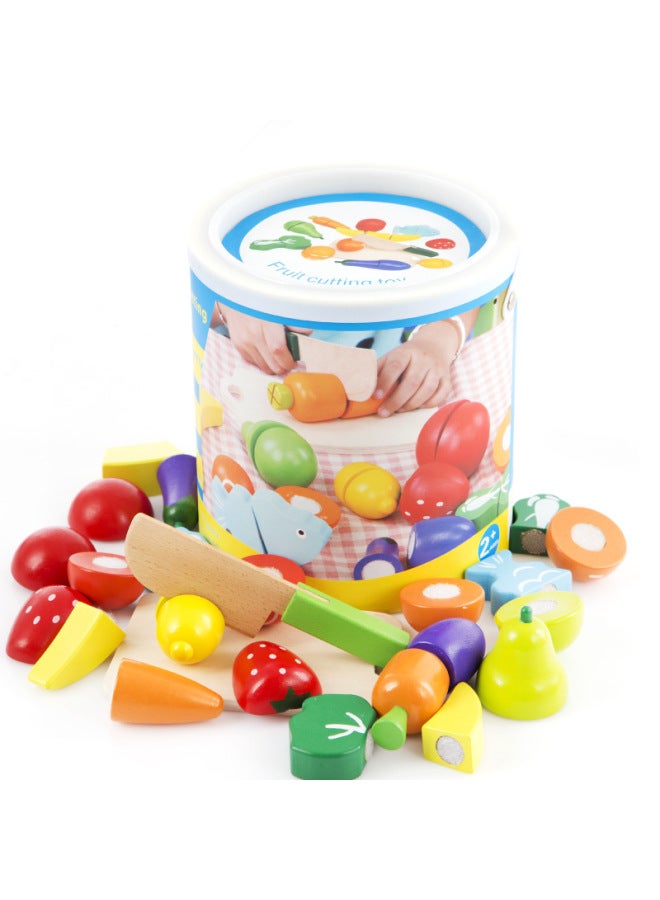 Children's Early Education Play House Velcro Wooden Fruit And Vegetable Cutting And Watching Music Barrel Baby Educational Toys-Color:Happy Fruit Colorful  - Image 2