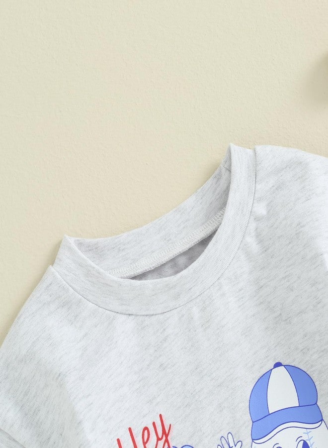 Socutebabe طقم ملابس صيفي للأطفال حديثي الولادة من Socutebabe، ملابس أطفال من Hey Chicago، رومبير بيسبول للأولاد، قميص بأكمام قصيرة (Hey Chicago-رمادي، 12-18 شهرًا) - Image 3