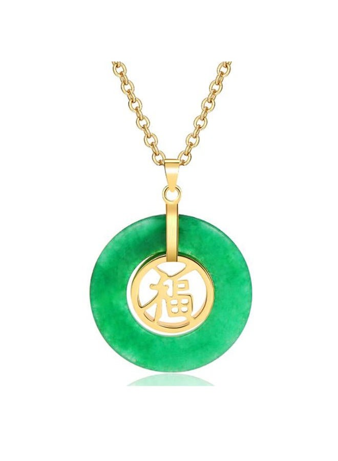 SERYNOW Natural Translucent Green Jadeite Pendant Necklace Jade Donut Circle Good Luck Chinese Fu Character Pendant Necklace, 30mm, Copper, no have - Image 1