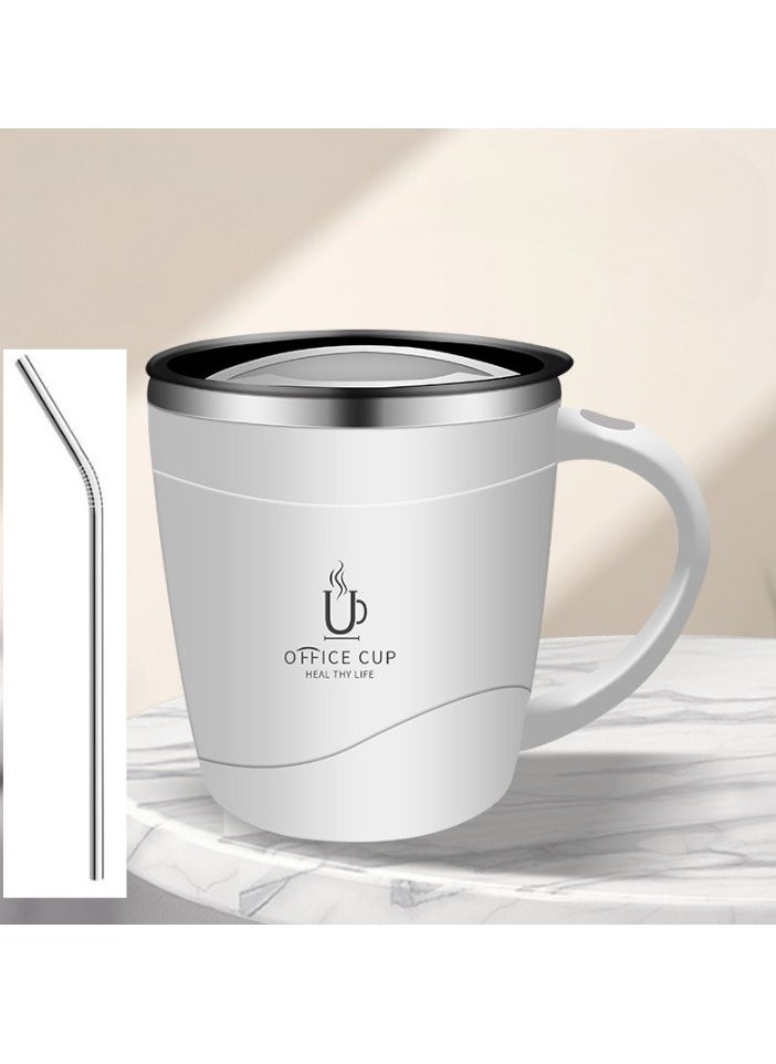 AROAQ - Travel Coffee Cup, Hot and Cold High Capacity Travel Mug, Stainless Steel Reusable Leakproof Office Mug, Vacuum Insulated Double Wall Travel Tumbler for Hot Coffee, White (with Stainless Steel Straw) - Image 1
