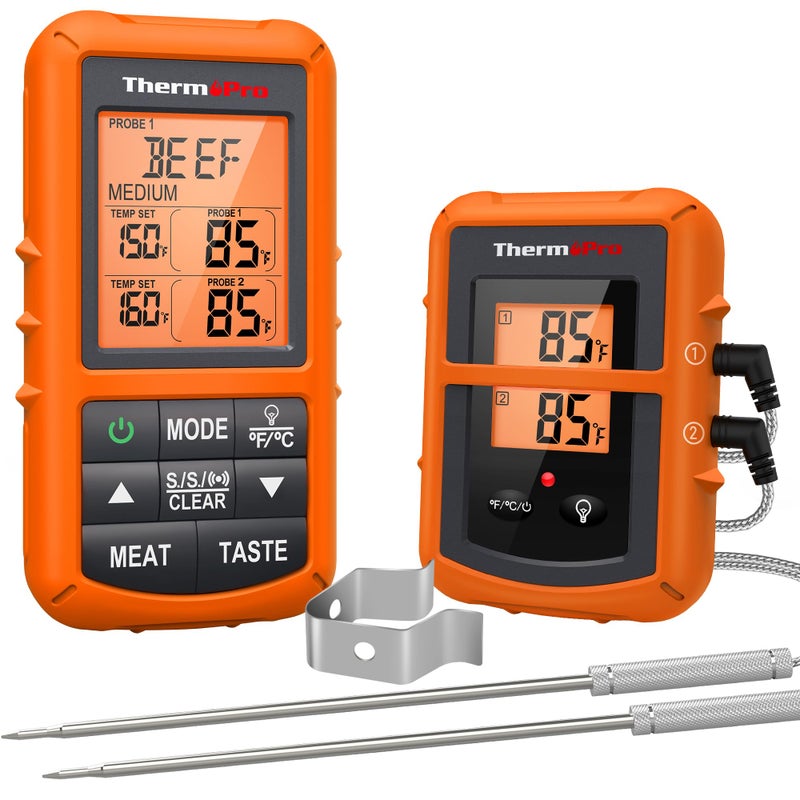 ThermoPro TP20 500FT Wireless Meat Thermometer with Dual Meat Probe Digital Cooking Food Meat Thermometer Wireless for Smoker BBQ Grill Thermometer Beef Steak Fish Turkey Thermometer