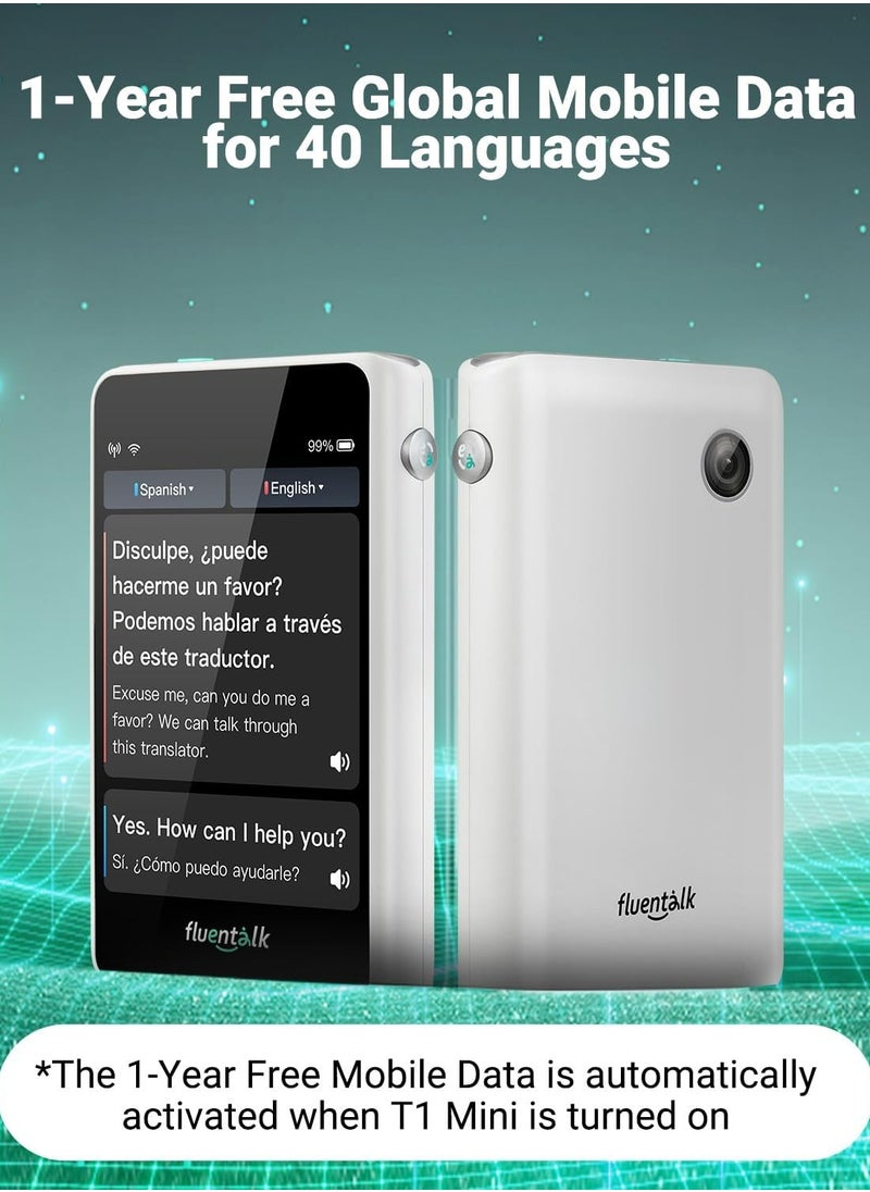 Timekettle - Fluentalk Timekettle T1 Mini Translator Device - Instant Language Translator for Travelling - No WiFi Needed, Built in 1-Year Global Mobile Data, Supports 40 Languages and Photo Translation (White) - Image 1