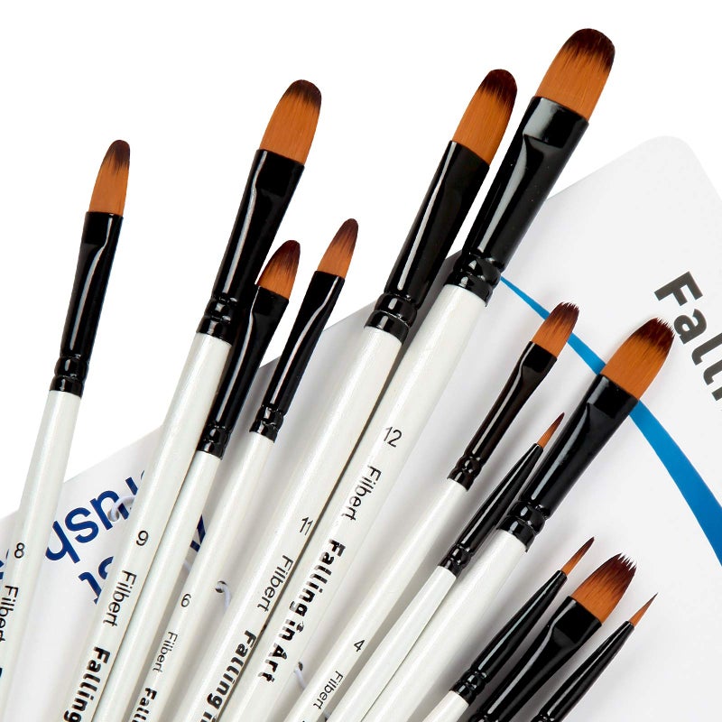 Falling in Art Paint Brushes Set 12 PCS Nylon Professional Filbert Paint Brushes for Watercolor Oil Painting Acrylic Face Body Nail Art Crafts Rock Painting