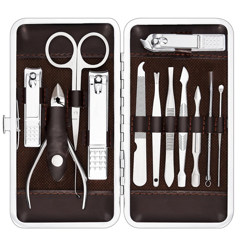 Tseoa Manicure Pedicure Kit Nail Clippers Professional Grooming Kit Nail Tools with Luxurious Travel Case Set of 12  nail clippers 12pcs