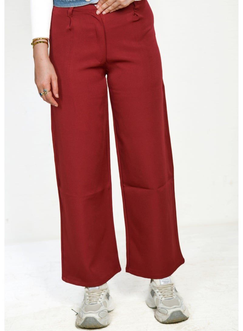 wide leg women pants - burgundy color - Image 1