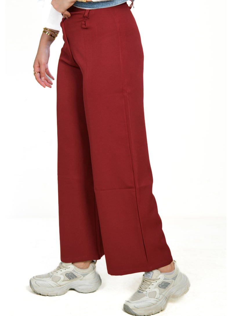 wide leg women pants - burgundy color - Image 2