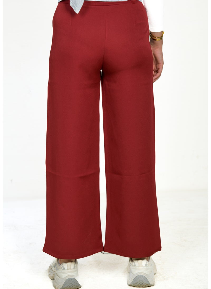 wide leg women pants - burgundy color - Image 3