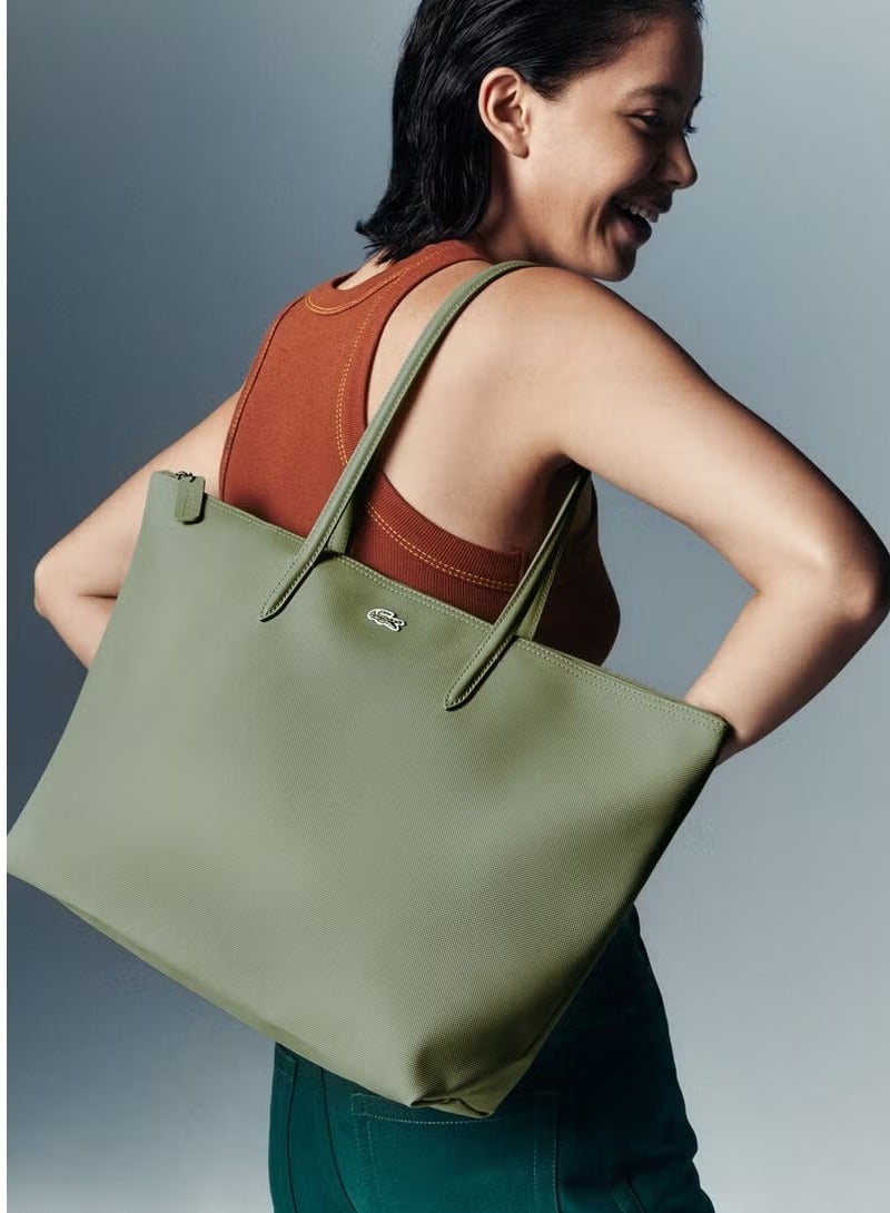 لاكوست حقيبة تسوق كبيرة للنساء 12.12 Concept Zip Tote، حقيبة كتف نسائية محمولة باليد، حقيبة أنيقة متعددة الاستخدامات ذات سعة كبيرة، حقيبة تسوق نسائية، 45 سم * 30 سم * 12 سم - أخضر عسكري - Image 1