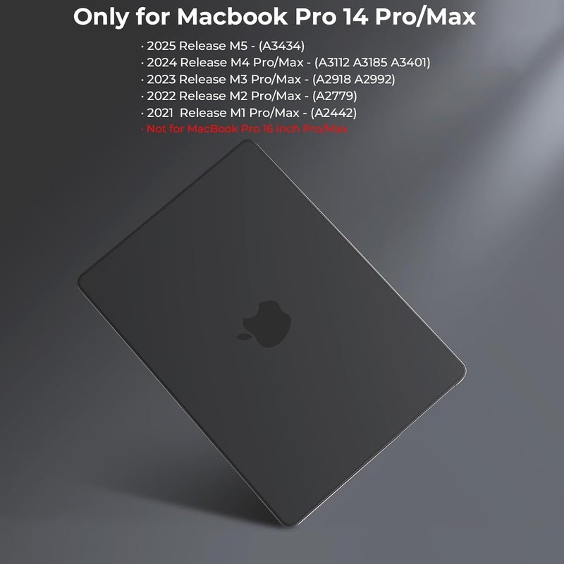 BlueSwan حافظة متوافقة مع ماك بوك برو 14 بوصة 2025 2024-2021 M5 M4 M3 M2 M1 Pro/Max، A3434 A3112 A3185 A3401 A2918 A2442، غلاف واقي مرن من البولي بروبيلين غير اللامع - أسود - Image 2