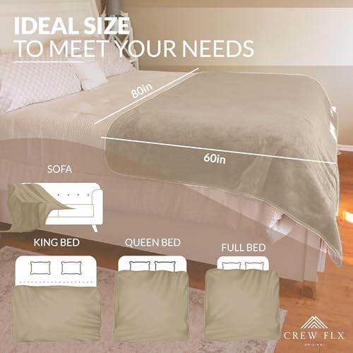 CREW FLX بطانية CREW FLX المقاومة للماء لحجم سرير كوين (80"x60") – بطانية شيربا قابلة للعكس مع طبقة TPU مقاومة للتسرب – واقي سرير مقاوم للبقع وقابل للغسل مع حقيبة حمل – بيج - Image 3