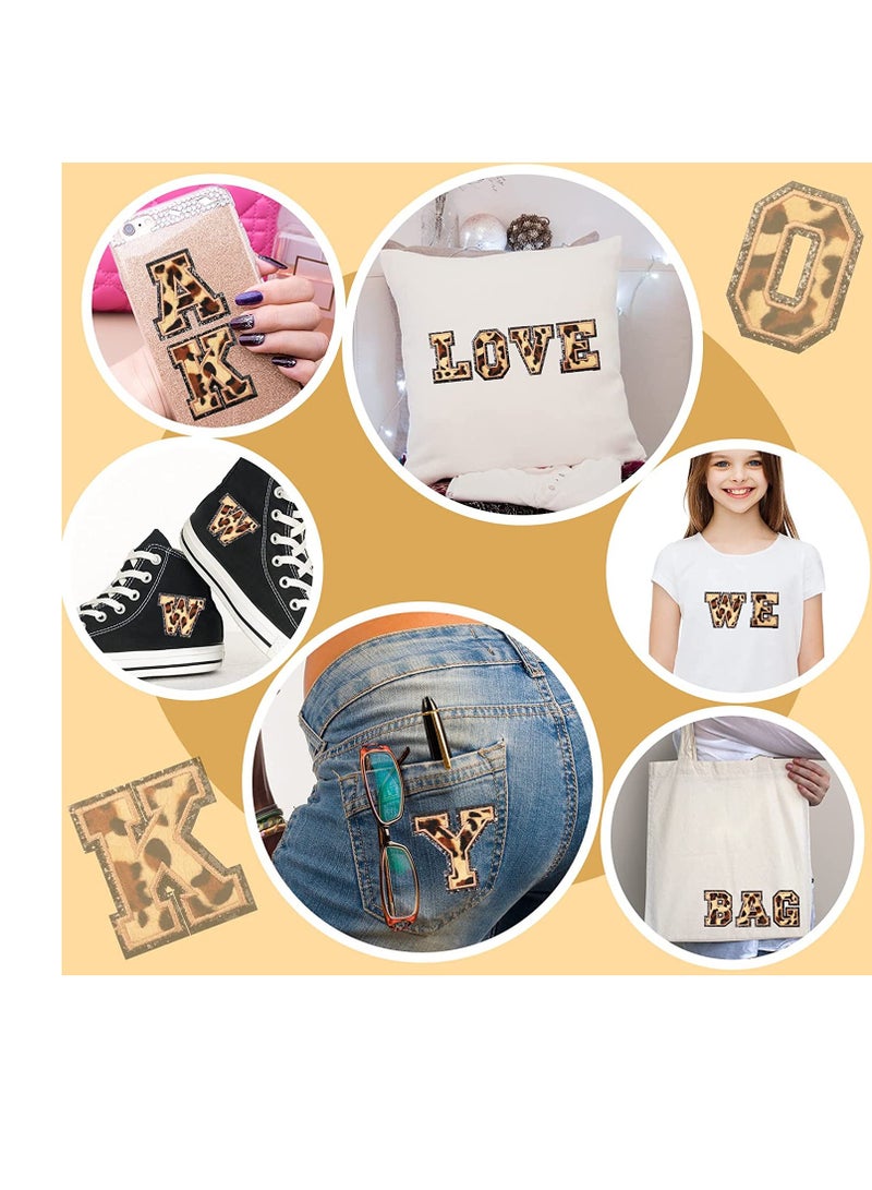 Large Size Chenille Letter Patches Black Glitters Border Leopard Iron on Patches Varsity Custom Patches Sew on Repair Embroidered Varsity Appliques Patches for Clothing Hats Bags 26 Pcs - Image 5