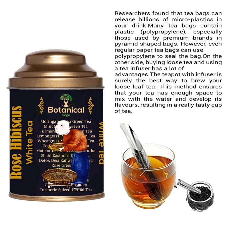 Botanical Sage- Rose Hibiscus White Tea 100g With free Tea Infuser | Selected | Luxury Tea | Himalayan White tea with Rose Petals Hibiscus & rose hips - Image 3