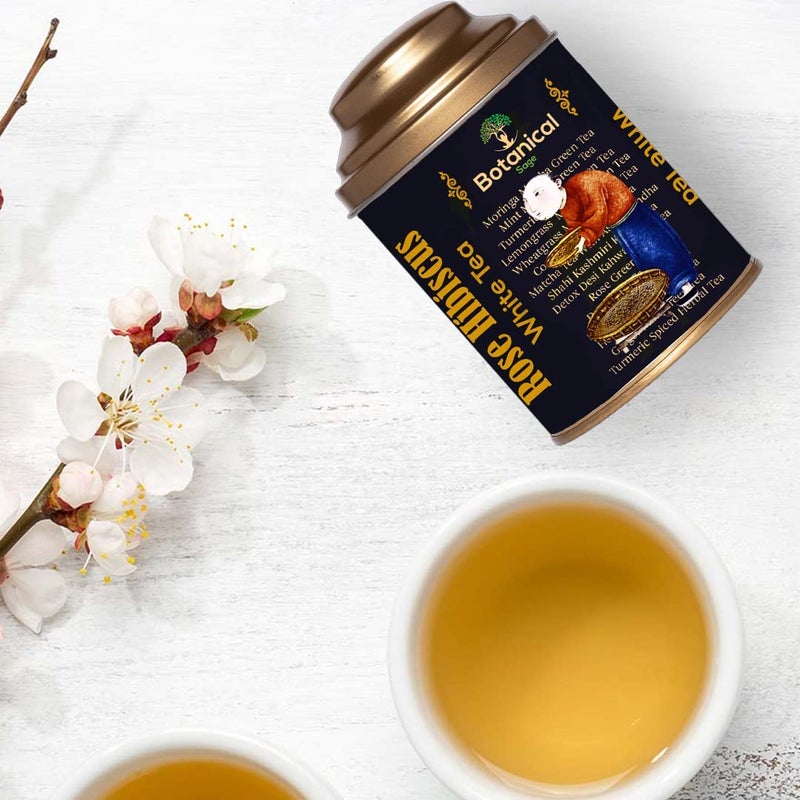 Botanical Sage- Rose Hibiscus White Tea 100g With free Tea Infuser | Selected | Luxury Tea | Himalayan White tea with Rose Petals Hibiscus & rose hips - Image 4