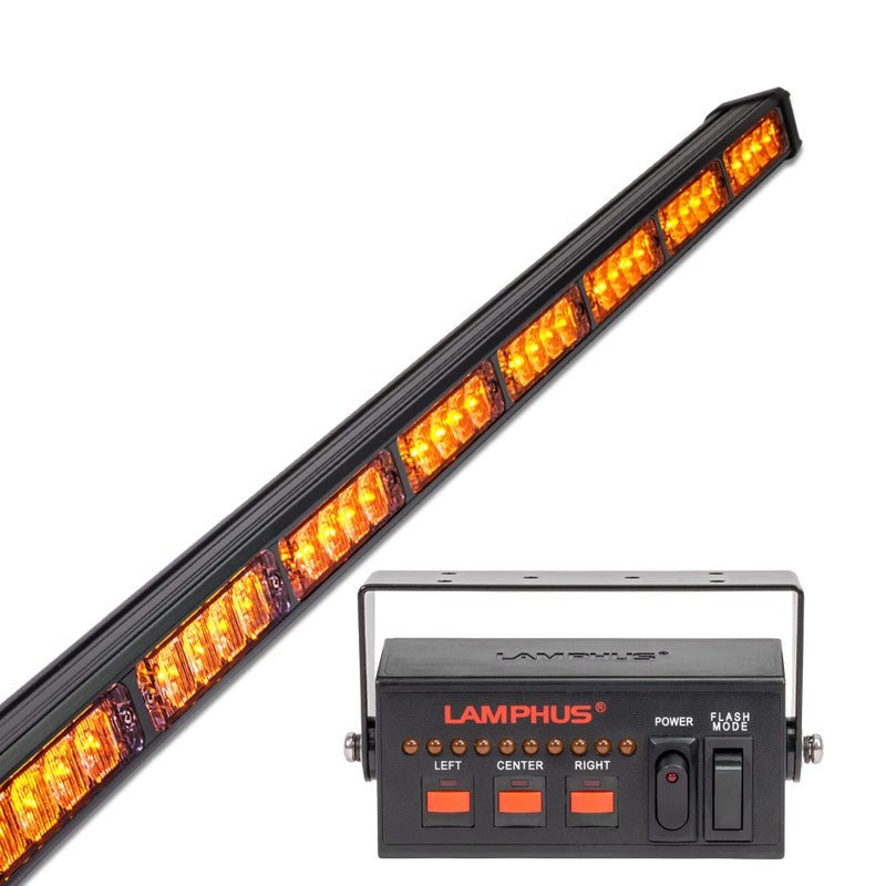 LAMPHUS SolarBlast 38 32W Amber LED Traffic Advisor Light Bar with TA Controller Box 12V Waterproof Directional Flashing Emergency Warning Lightbar Lights for Work Truck Vehicles Car