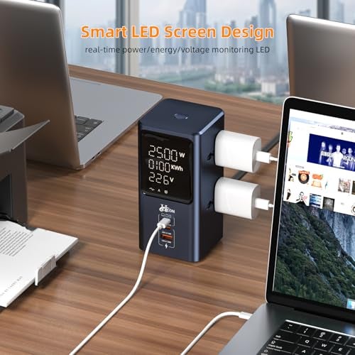 Hoteon Tower Extension Board with Surge Protection, 45W USB-C PD Fast Charging (GaN), 10A/2500W Power Strip (Spike Guard), 4 AC Sockets, 2 USB-C + 1 USB-A, Indian 3-Pin Plug, 2m Extension Cord Indoor - Image 4