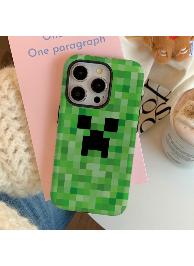Green Plaid Monster Film Case 2-in -1 For Apple 16Pro Phone Case 15/13 Soft Case XR Hard Case-Color: Glossy-half Package-Applicable Models:Apple 12