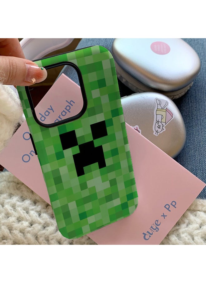 Green Plaid Monster Film Case 2-in -1 For Apple 16Pro Phone Case 15/13 Soft Case XR Hard Case-Color: Glossy-half Package-Applicable Models:Apple 12