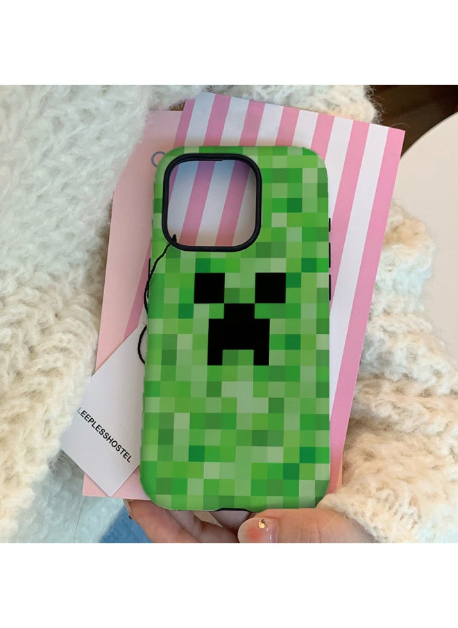 Green Plaid Monster Film Case 2-in -1 For Apple 16Pro Phone Case 15/13 Soft Case XR Hard Case-Color: Glossy-half Package-Applicable Models:Apple 12