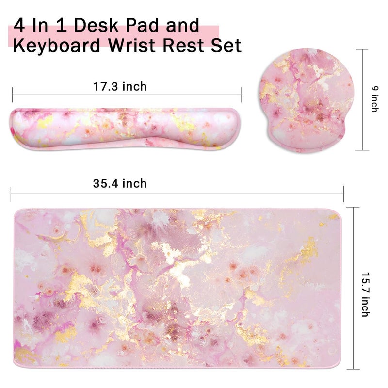 Yunoble 4-in-1 Gaming Mouse Pad Wrist Support Setï¼ŒDesk Pad + Mouse Pad with Wrist Rest + Keyboard Wrist Rest + Coaster, Ergonomic Design for Home Office Study Game - Pink - Image 2