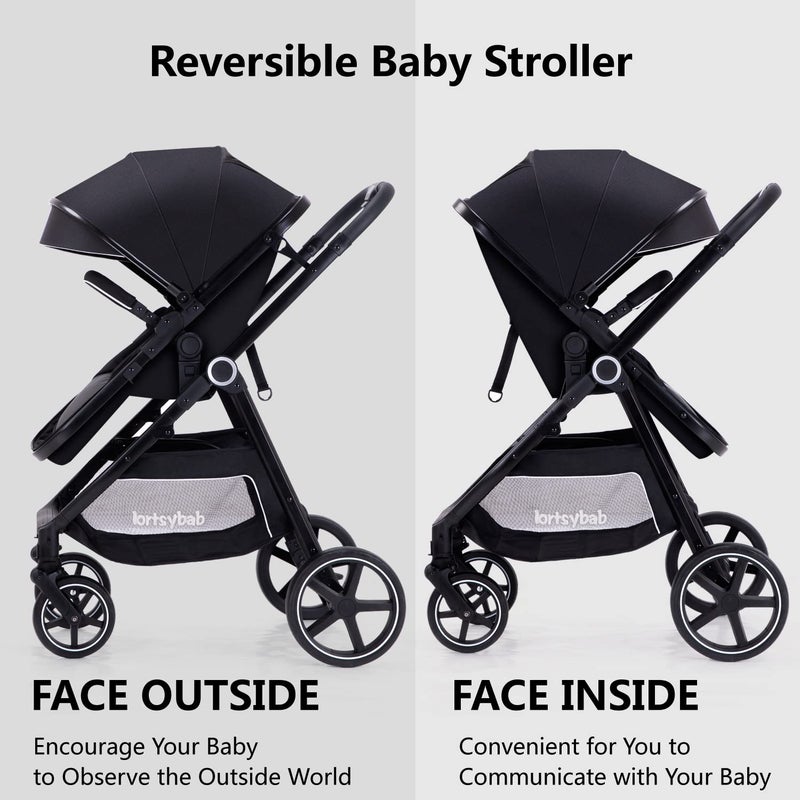 Lortsybab 2-in-1 Baby Stroller - Folding Infant Newborn Pram Stroller with Reversible Seat - Toddler Strollers for 0-36 Months Old Babies - Image 3