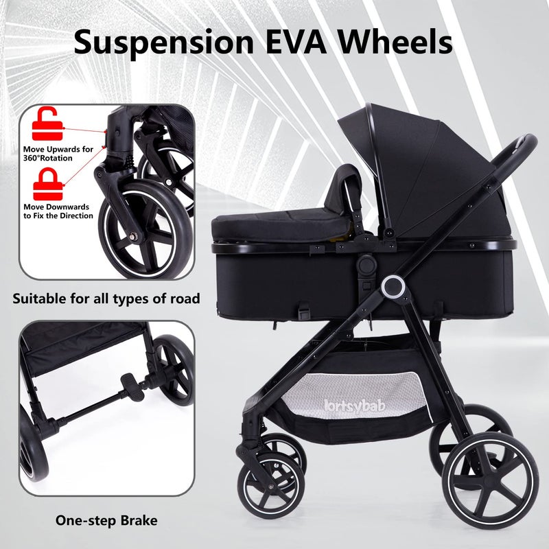 Lortsybab 2-in-1 Baby Stroller - Folding Infant Newborn Pram Stroller with Reversible Seat - Toddler Strollers for 0-36 Months Old Babies - Image 5