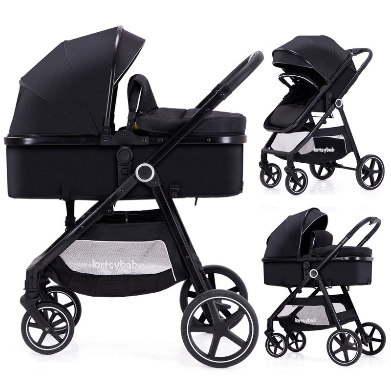 Lortsybab 2-in-1 Baby Stroller - Folding Infant Newborn Pram Stroller with Reversible Seat - Toddler Strollers for 0-36 Months Old Babies - Image 1