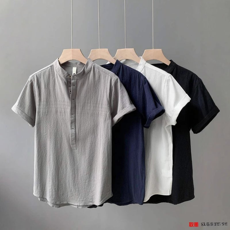 Summer Cotton And Linen Chinese Style Men'S Clothing Simple Men'S T-Shirt Linen Pure Color Shirt Casual Short-Sleeved Trend - Image 5