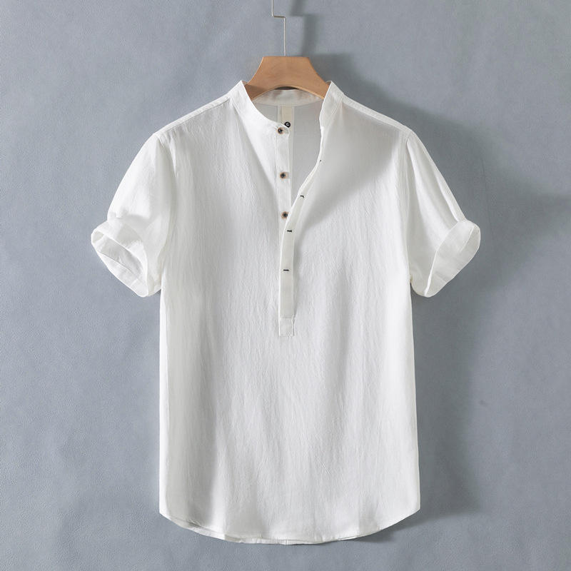 Summer Cotton And Linen Chinese Style Men'S Clothing Simple Men'S T-Shirt Linen Pure Color Shirt Casual Short-Sleeved Trend - Image 1
