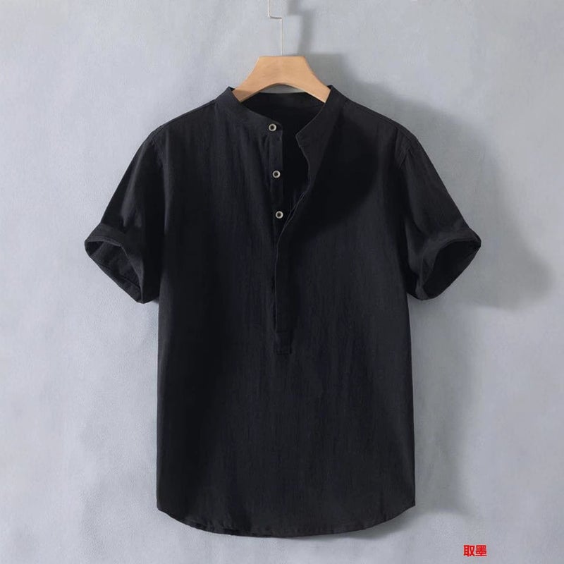 Summer Cotton And Linen Chinese Style Men'S Clothing Simple Men'S T-Shirt Linen Pure Color Shirt Casual Short-Sleeved Trend - Image 4