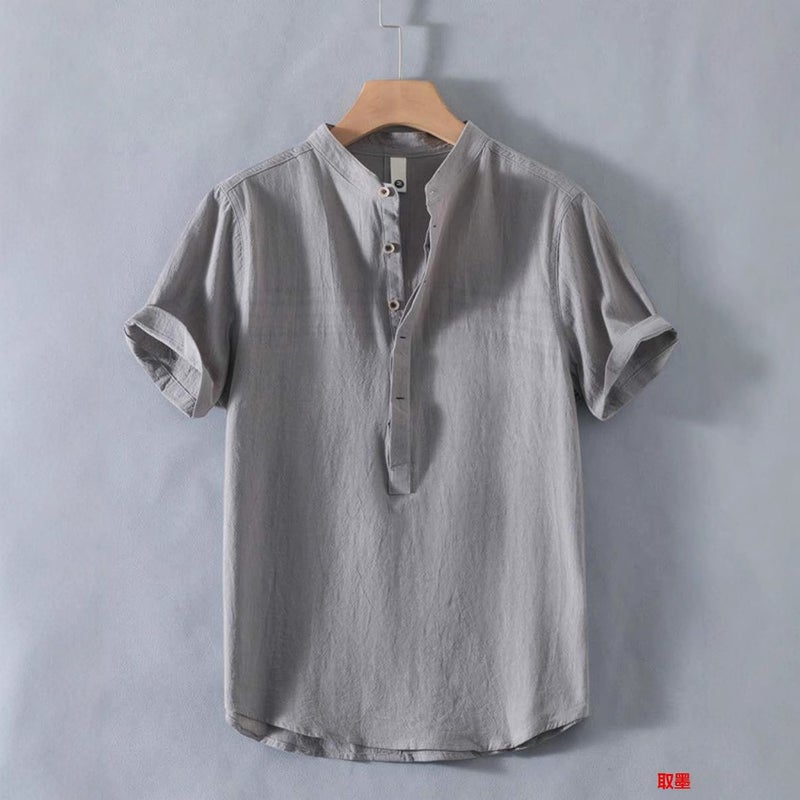 Summer Cotton And Linen Chinese Style Men'S Clothing Simple Men'S T-Shirt Linen Pure Color Shirt Casual Short-Sleeved Trend - Image 2