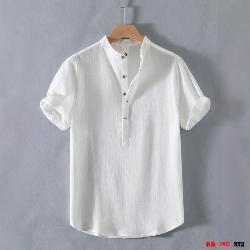 Summer Cotton And Linen Chinese Style Men'S Clothing Simple Men'S T-Shirt Linen Pure Color Shirt Casual Short-Sleeved Trend - Image 3