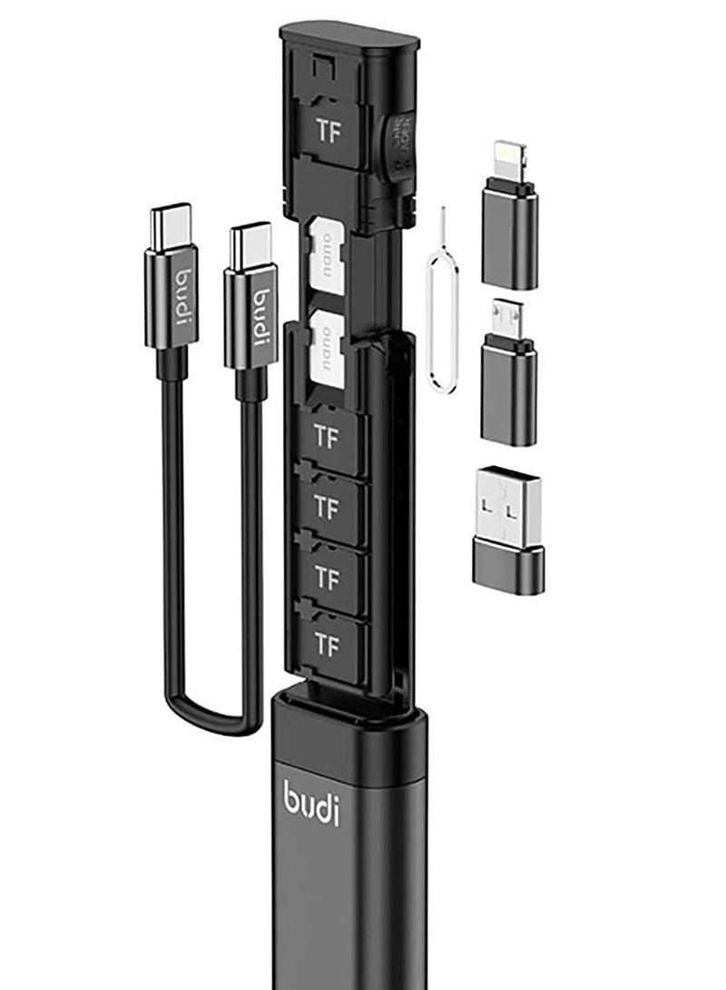 Budi Multifunctional Compact Cable Card USB Micro SD Card Reader, Type-C Plug-and-Play Compatible with Apple Samsung and Windows, Storage Case for Travel Cell Phone Pad Charging PC Computer Data - Image 1