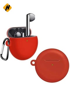 HuHa Silicone Case Cover for Huawei FreeBuds 3 with Carabiner, Anti-Shock Full Protection, Charging Port Accessibility - Red  - Image 2